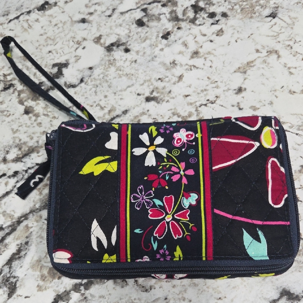 Quilted Floral Zip Wristlet Wallet -pill Organizer